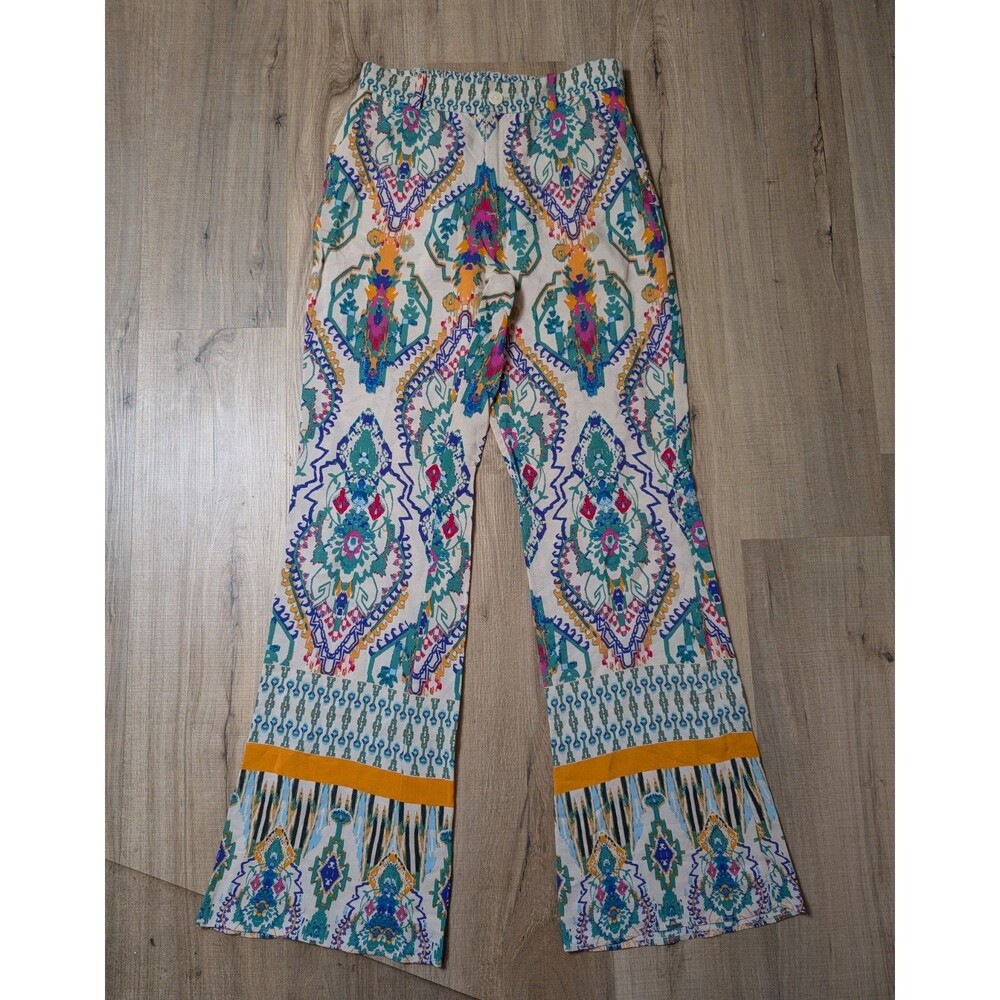 ZARA Size XS Flared Pants Boho Print High Waist Festival Palazzo Eclectic - Picture 2 of 8